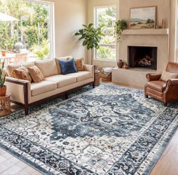 blue/cream area rug- 8’x10’