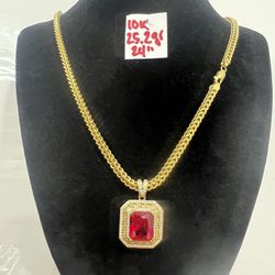 10K Yellow Gold Franco Chain and Pendant For Wedding 25.2Gr 24 Inches Long 