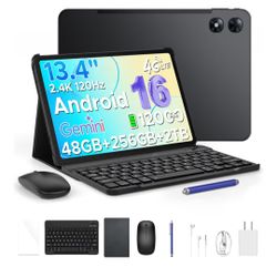 ☆ P13 Pro 13.4 inch Tablet, 2.4K 120Hz Android 16 Tablet with Gemini AI, 48GB RAM+256GB ROM, T7280 Octa-Core, 16MP + 8MP, 12000mAh, 5G WiFi, 4G LTE, T