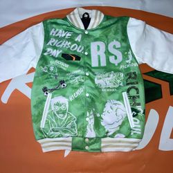 Got a few ”messy print” varsity jackets left sizes s,m,L,2x,3x $150 each hmu great quality good fit and I guarantee you’ll get everlasting compliments