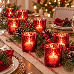 36 Red Mercury Glass Votive Candle Holders – Tea Light Holders – Wedding & Party Decor