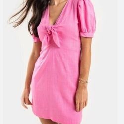 NWT 4SI3NNA Front Tie Bowknot Cutout Puff Sleeves Mini Dress XS