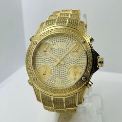 JBW Jet Setter Men's Gold Steel Diamond 50mm World Time Swiss Watch JB-6213-A