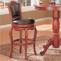 2 Leather & Wood Swivel Bar Stools