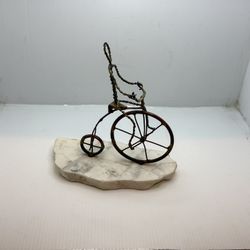 Rare Vintage Cooper Wire Man On Tall Bike Marbel Base