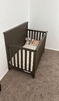 Dark Wood Baby Crib with Mattress