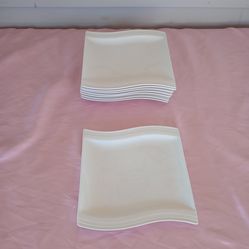 MALACASA, Series Flora, 8.25" Dessert Plates Wave Shaped Ivory White Porcelain