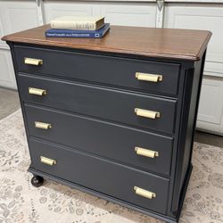 Huntley Simmons Dresser – Solid Wood – Black & Walnut – Brass Hardware