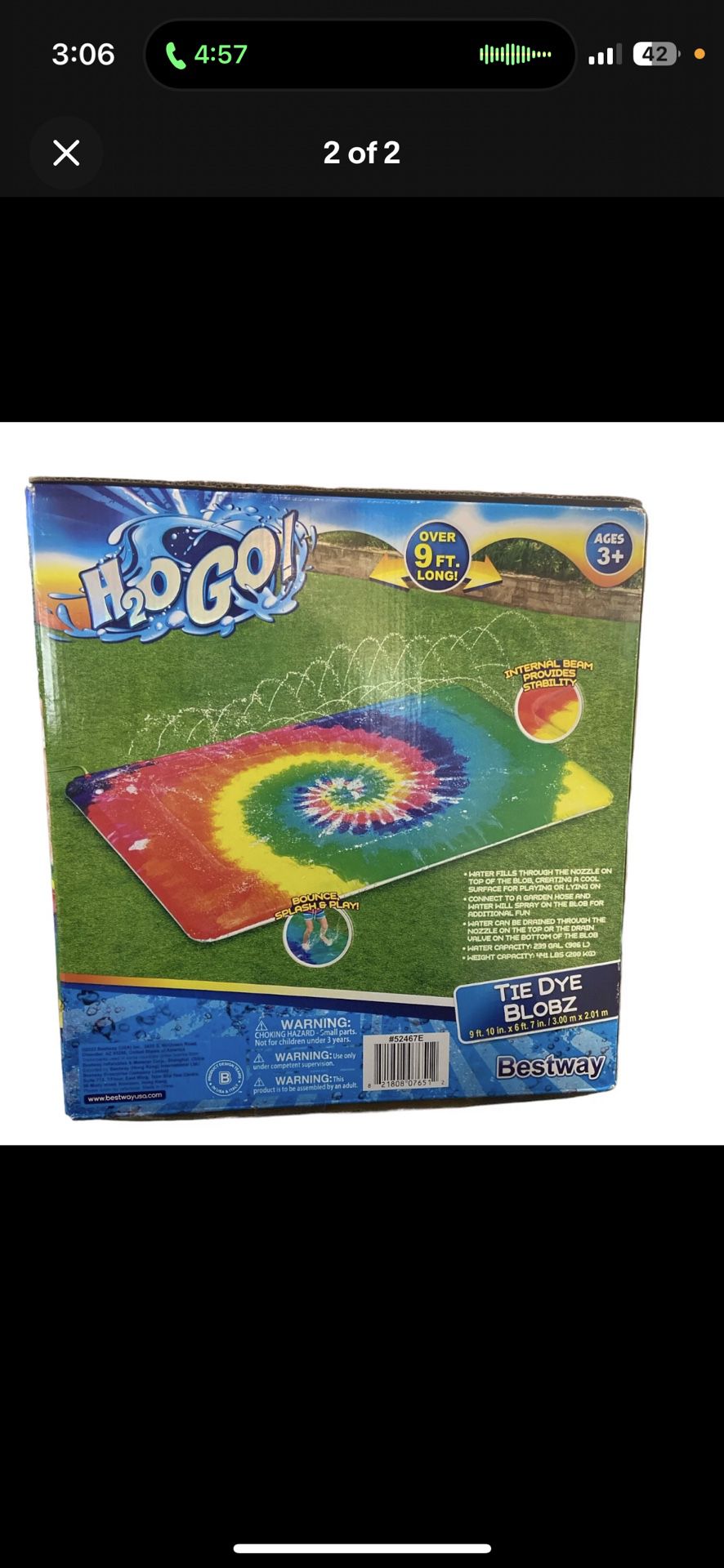 H2OGO! Tie Dye Blobz Water-Filled Splash Pad, 9’ 10” x 6' 7"