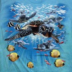 LIQUID BLUE XL AQUA SEA TURTLE OCEAN GRAPHIC TEE TROPICAL FISH SHIRT CREWNECK