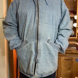 Mens Medium Hooded Denim Jacket