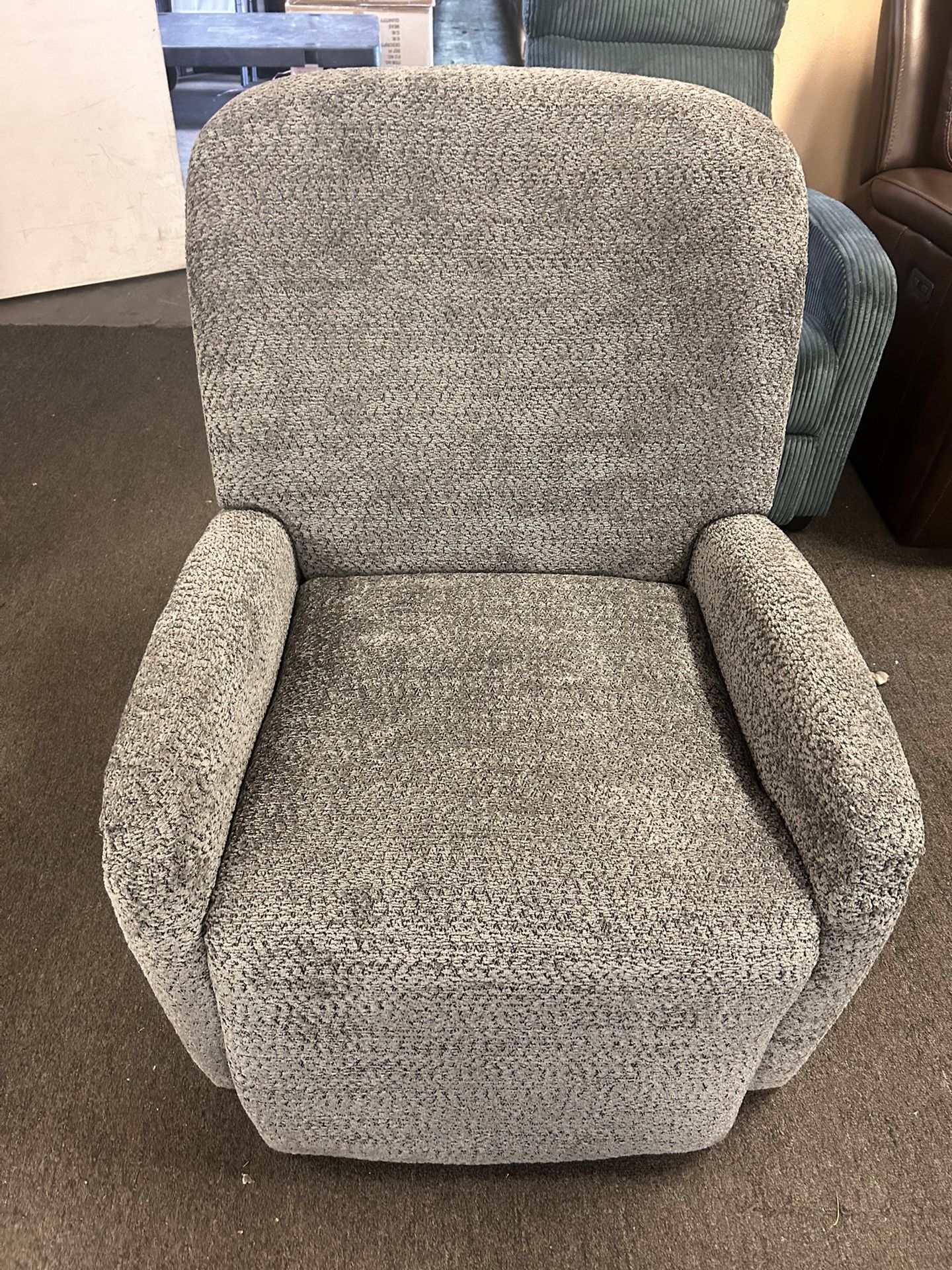 Recliner Chair Pushback Wingback Grey Fabric