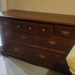 Wooden Dresser, 2 night stands, one bed frame