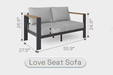 Oasbira Aluminum Outdoor Patio Furniture Loveseat, Gray