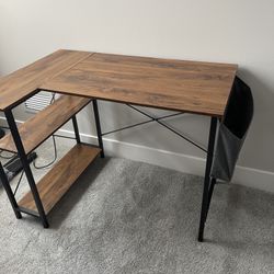 L Shaped Compact Study Desk With Shelf