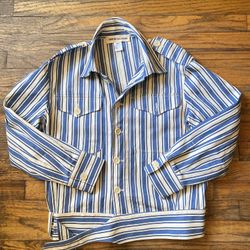 Caron Callahan blue white striped Mateo denim jacket Size XSmall