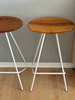 Pair of Teak Anthropologie Perch Counter Stools