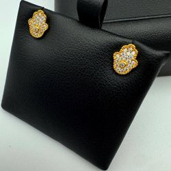 Jewelry .925 sterling silver CZ 0.4 CTW round shape hamsa hand earrings