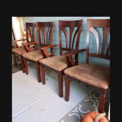 Set of 4-Expresso Wooden Camel Colored Padded Chairs