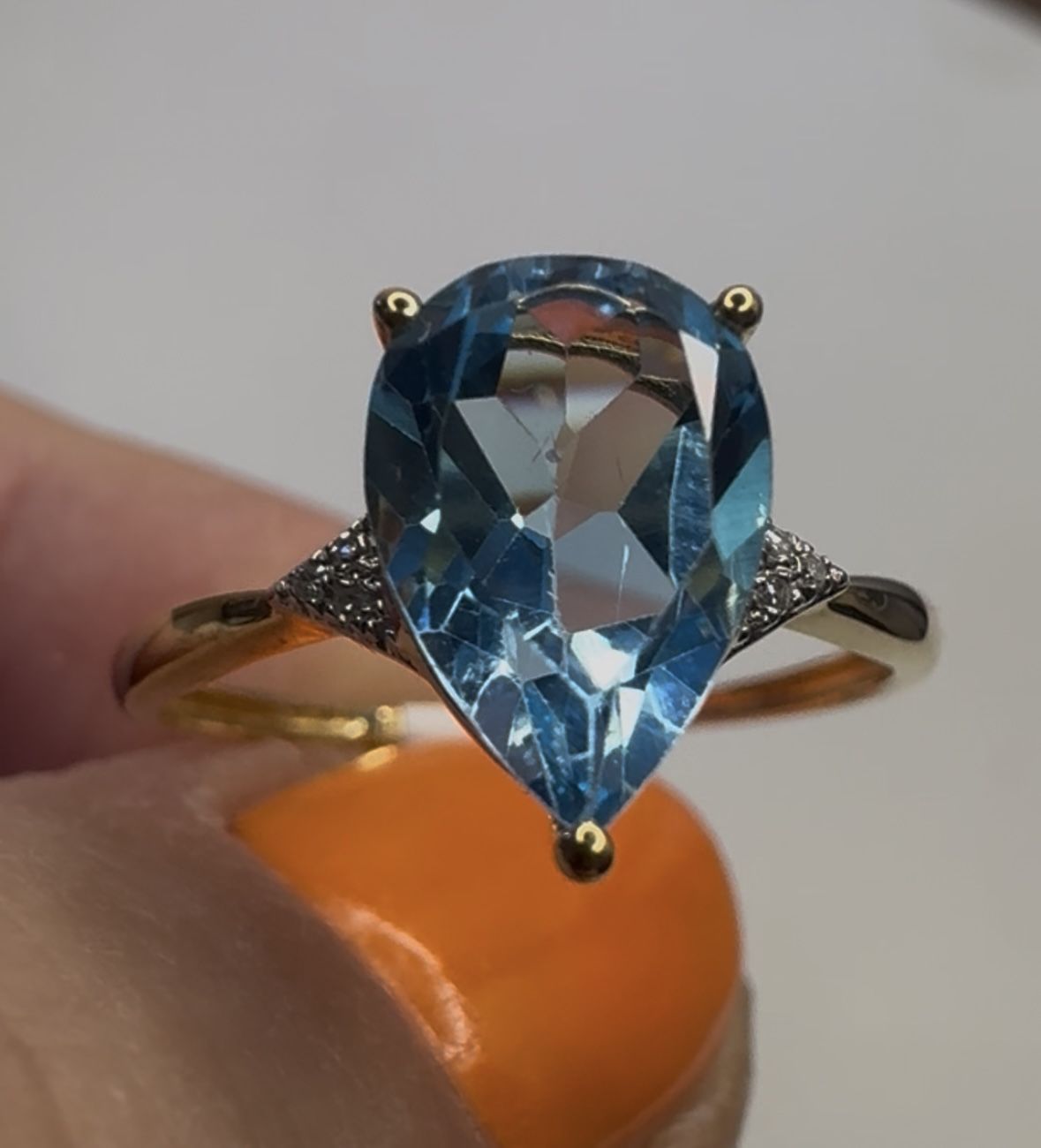 14k yellow gold ,Swiss Blue Topaz, Diamonds NEW ring Size 6.5