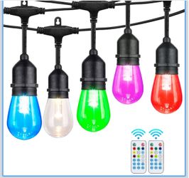 96FT Solar Outdoor String Lights, 30 Shatterproof Edison LED Bulbs, Dimmable RGB Color Changing Patio Lights Waterproof with Remote. for Patio Decor, 