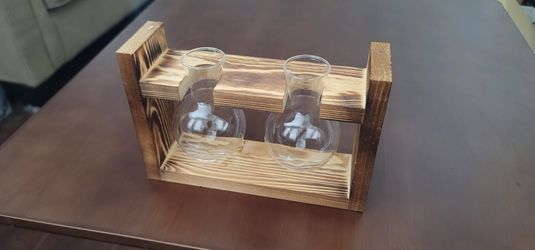 Desktop Wood Stand Hydroponic Plants Glass Vases Set 