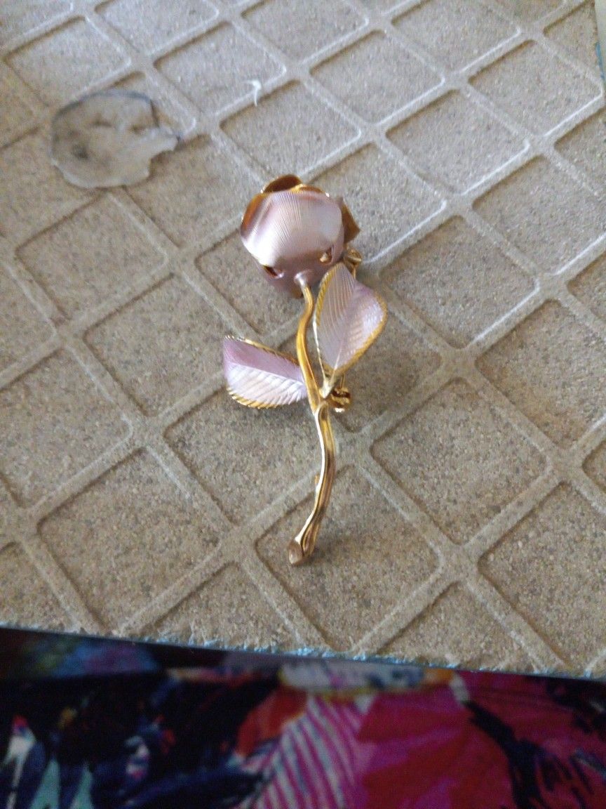 Signed Gold Toned Enamel Brooch