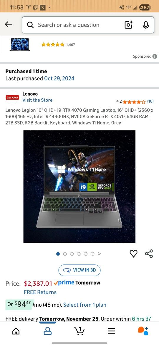GAMING LAPTOP Legion PRO7 QHD+ i9 RTX 4070