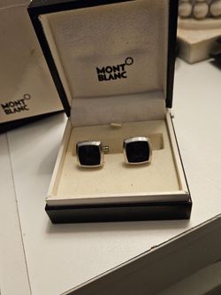 Montblanc Square Stainless Steel Black Star Wave Pattern Cufflinks
