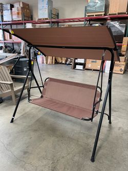 Outsunny Outdoor Patio Swing Chair, Seats 3 Adults, Includes Stand, Adjustable Sun Shade Canopy, Steel Frame, Shaded Bench, Brown