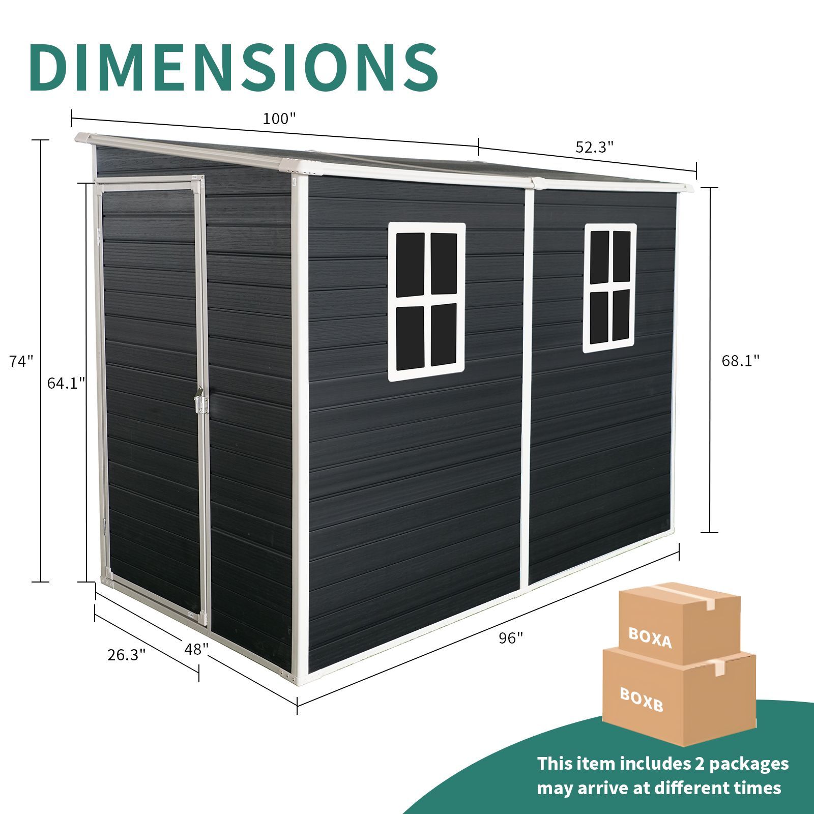 8x4ft Outdoor Resin Garden Shed with Floor and 2 Windows, Plastic Patio Outdoor Storage Shed with Lockable Door for Garden Tools, Bicycles, Trash Cans