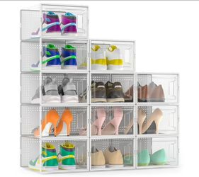 SECRET SPACE Package of 12 Large Shoe Organizers - White