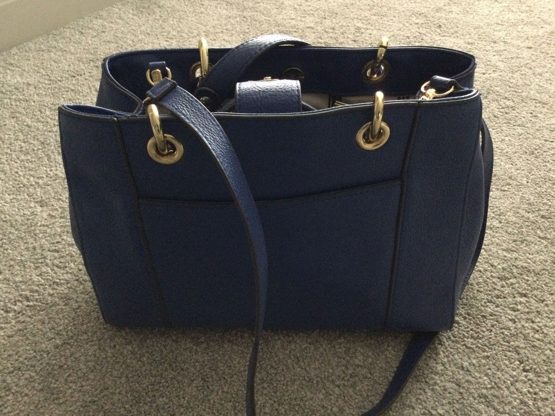 NEW LARGE BLUE ANTONIO MELANI LEATHER PURSE SHOULDER BAG TOTE WITH HANDLES STRAP & HANGTAG - BEAUTIFUL!