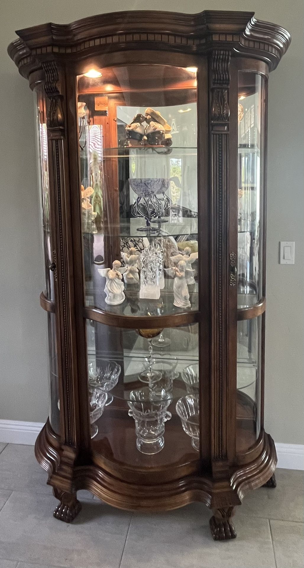 Antique Oak Curio Glass Cabinet