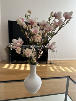 12” White Ceramic Vase with Beautiful Decorative Flowers