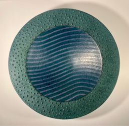 Masuo Ojima Ceramic Platter 18” Vintage Studio Pottery Green Lavender Wall Art