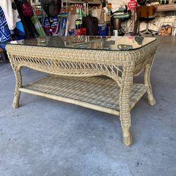 Wicker Rattan Coffee Table With Glass Top Home Furniture