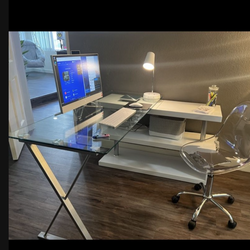 Modern computer desk  glass and white desk like new entrance table