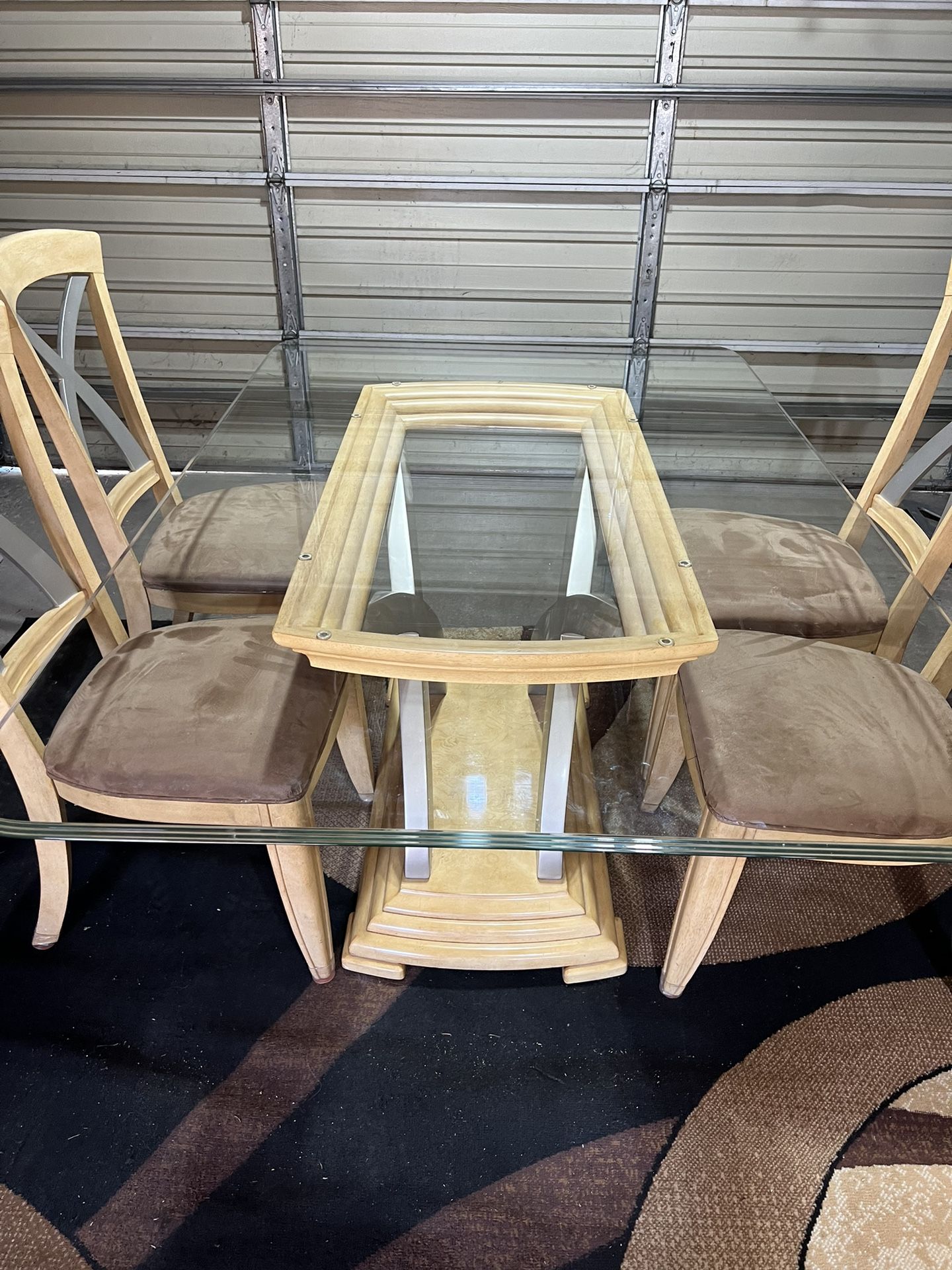 Glass/Wooden Dining Room Table Set With 4 Chairs