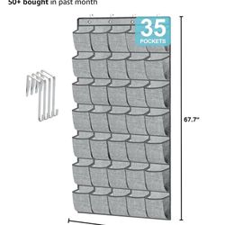 35 Pockets Over the Door Shoe Organizer, Hanging Door Shoe Rack for Closet, Large Shoe Storage Holder Grey