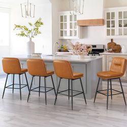 Double-Layer Upholstered Bar Stools Set of 4, 24 Inch Counter Height Bar Stools for Kitchen Island, Armless Faux Leather Barstools Chairs with Back an