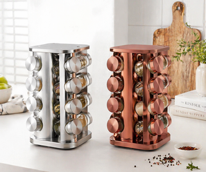 Rotating Spice Rack Organizer – 2 Colors (Silver & Copper), 360° Kitchen Spice Carousel with Glass Jars