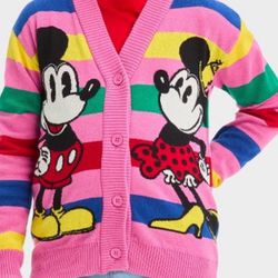 Girls' Disney 100 Mickey & Minnie Mouse Retro Re-Imagined Striped Cardigan - Pink, Size M