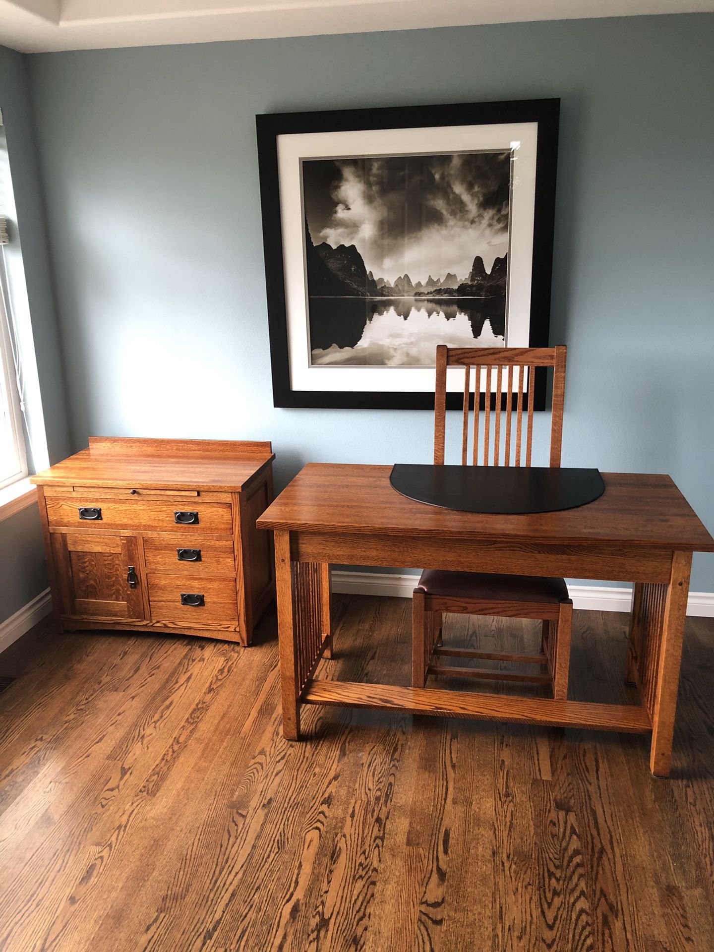 Restoration Hardware Mission style desk with secretary and chair