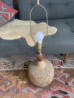Large Vintage Cork And Walnut Lamp