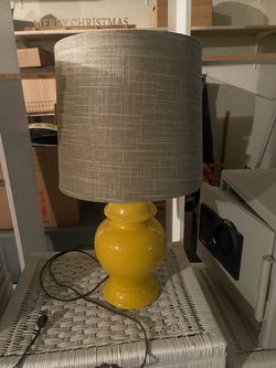 Yellow Ceramic Table Lamp with Gray Shade