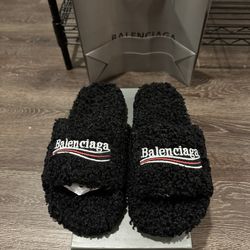 Black Balenciaga Fur Slide Men's Size 8.5
