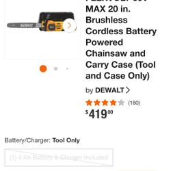 Dewalt 60v Flexvolt 20" Blade Chainsaw $230 Only Tool  New In Hard Case 