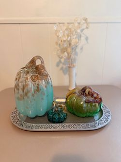 Set of 3 Glass Pumpkins – Green & Teal Art Glass Home Decor
