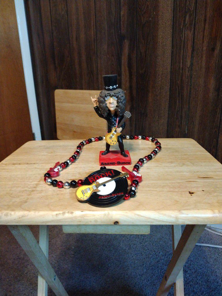Rare Adams And Burch / Slash From Guns And Roses Bobblehead And Necklace 